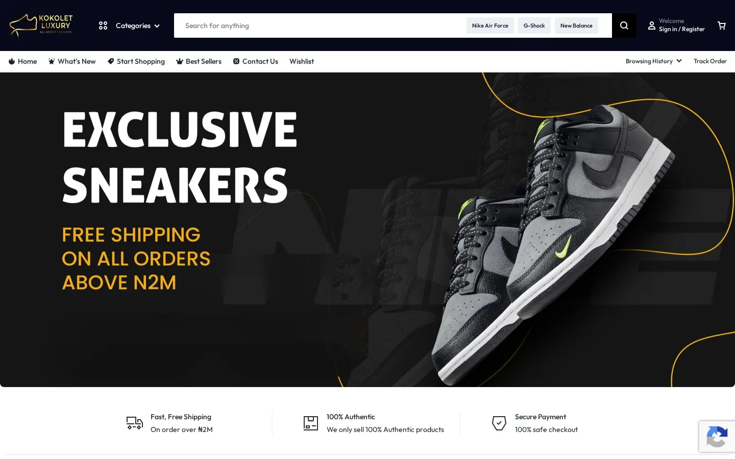 A sneaker culture storefront — website for Kokolet Luxury