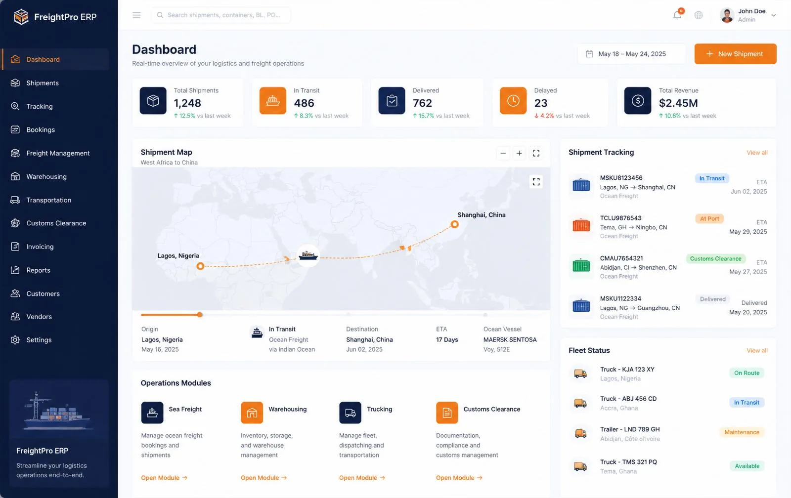 Main Service Logistics ERP — sea freight, warehousing, trucking & customs in one system